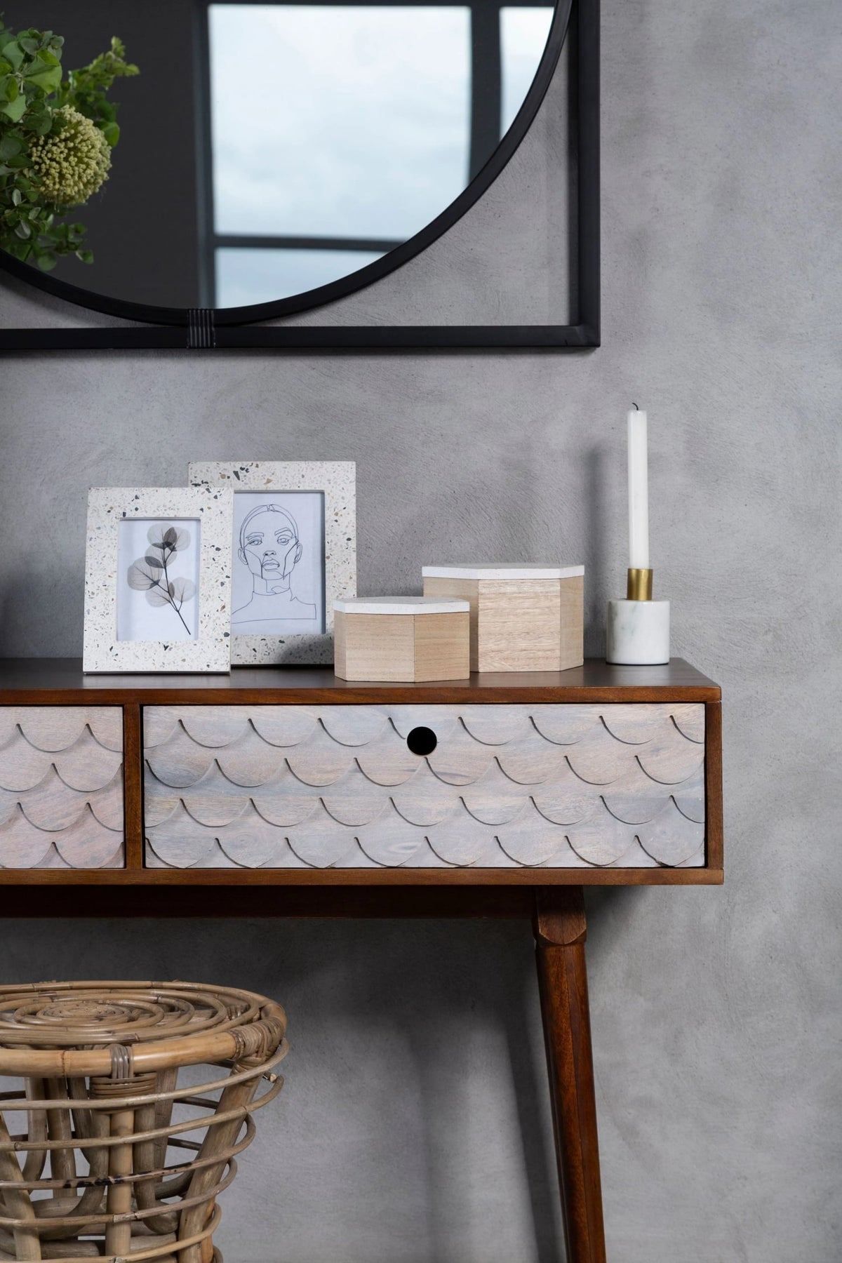 Exeter Carved Mango Wood Console Table with 2 Drawers