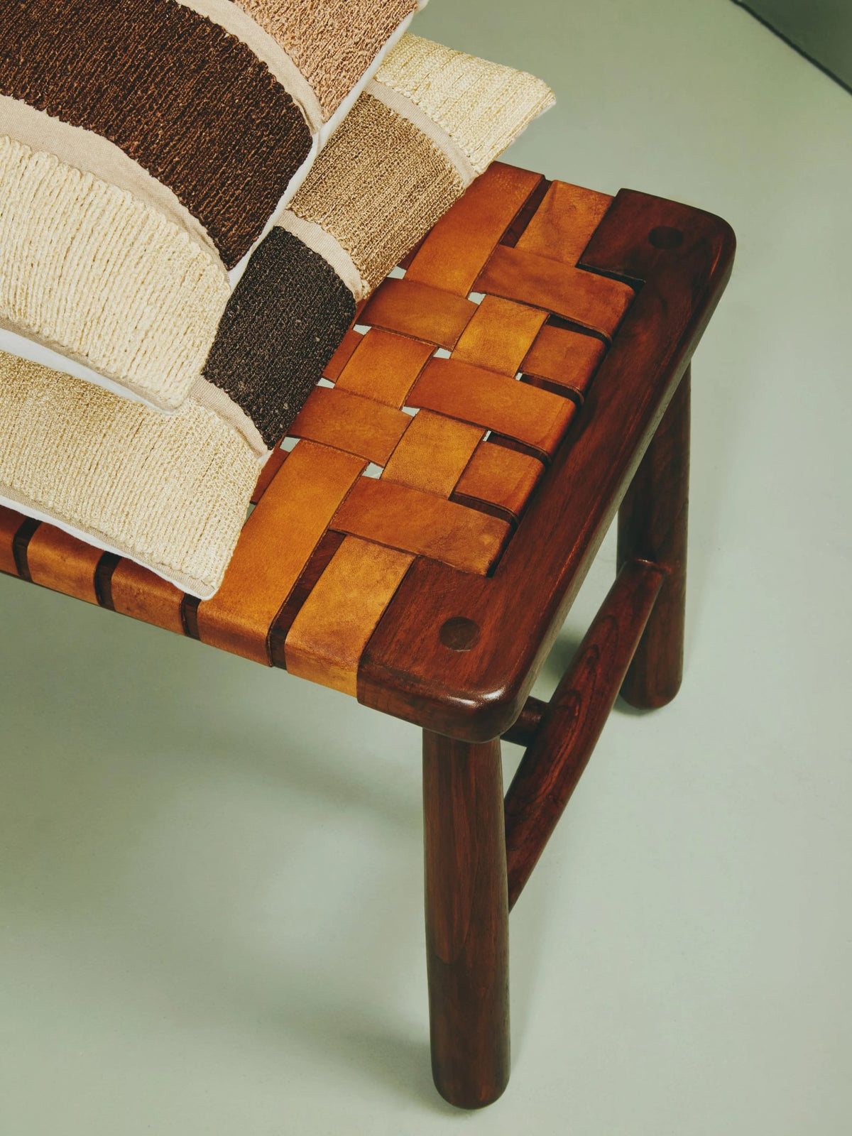 Carlton Tan Leather Lattice Design Bench