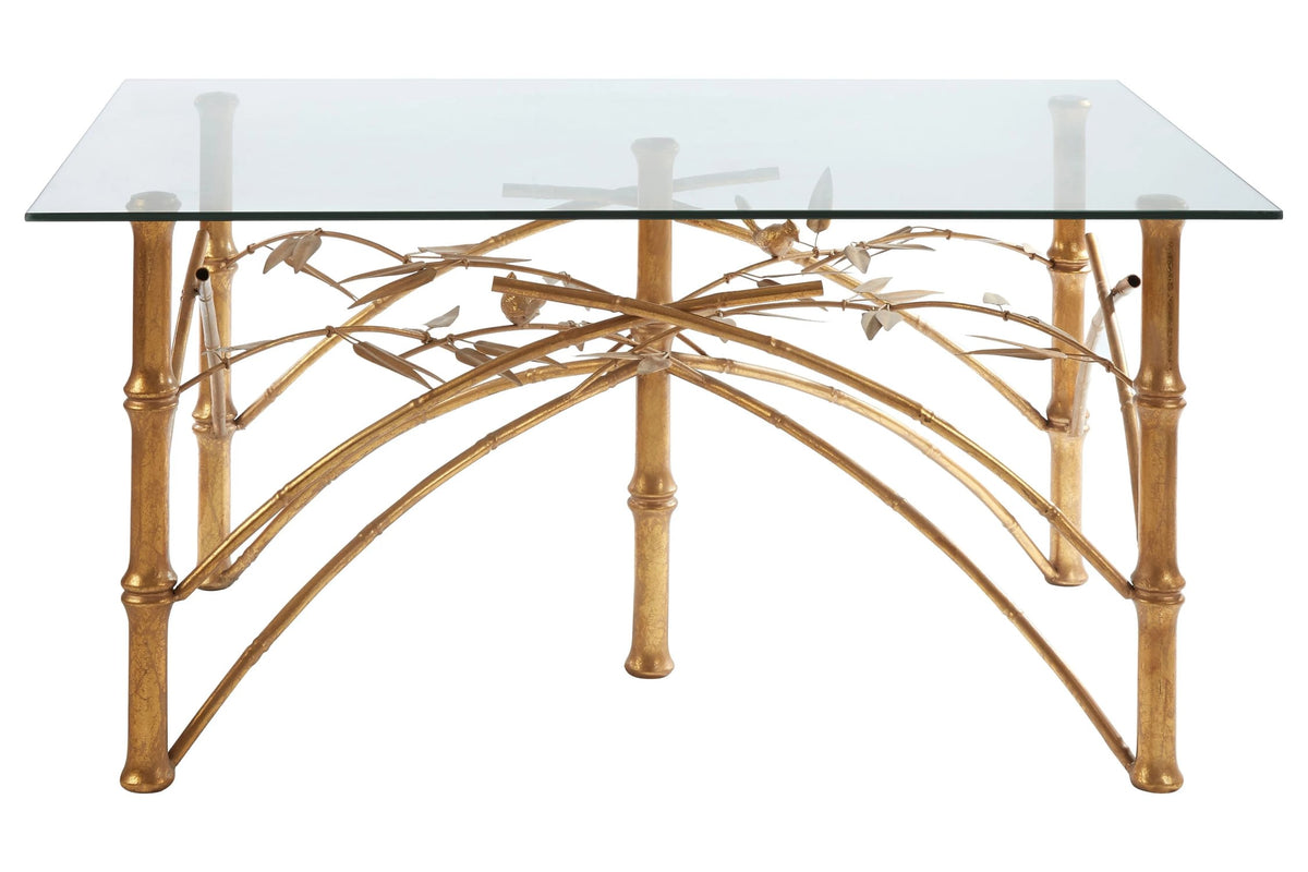Winchester Glass and Antique Gold Finish Bamboo Design Dining Table