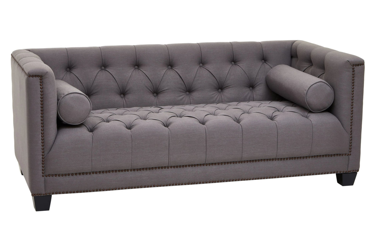 Fowey Grey Fabric 2 Seat Modern Chesterfield Sofa