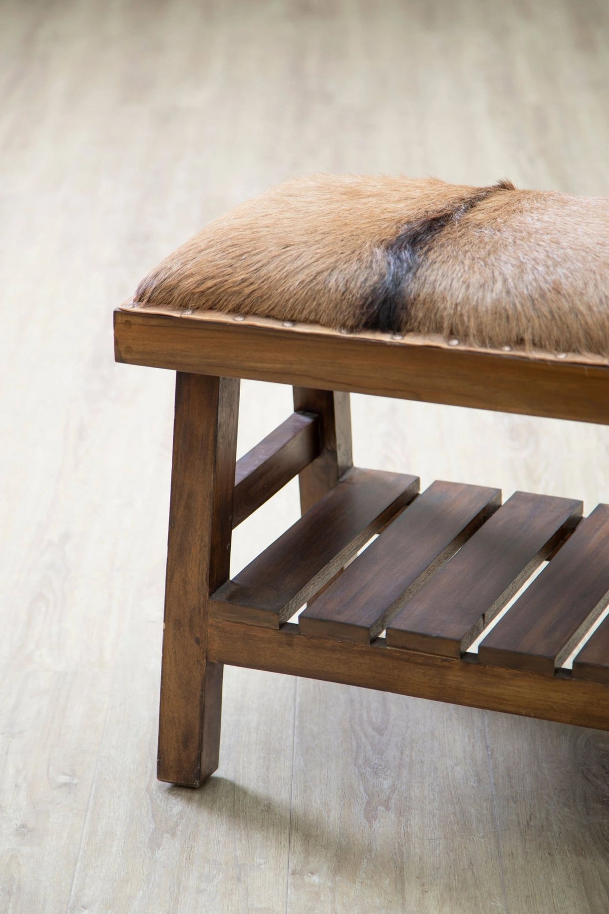 Carlton Brown Hair On Leather Bench