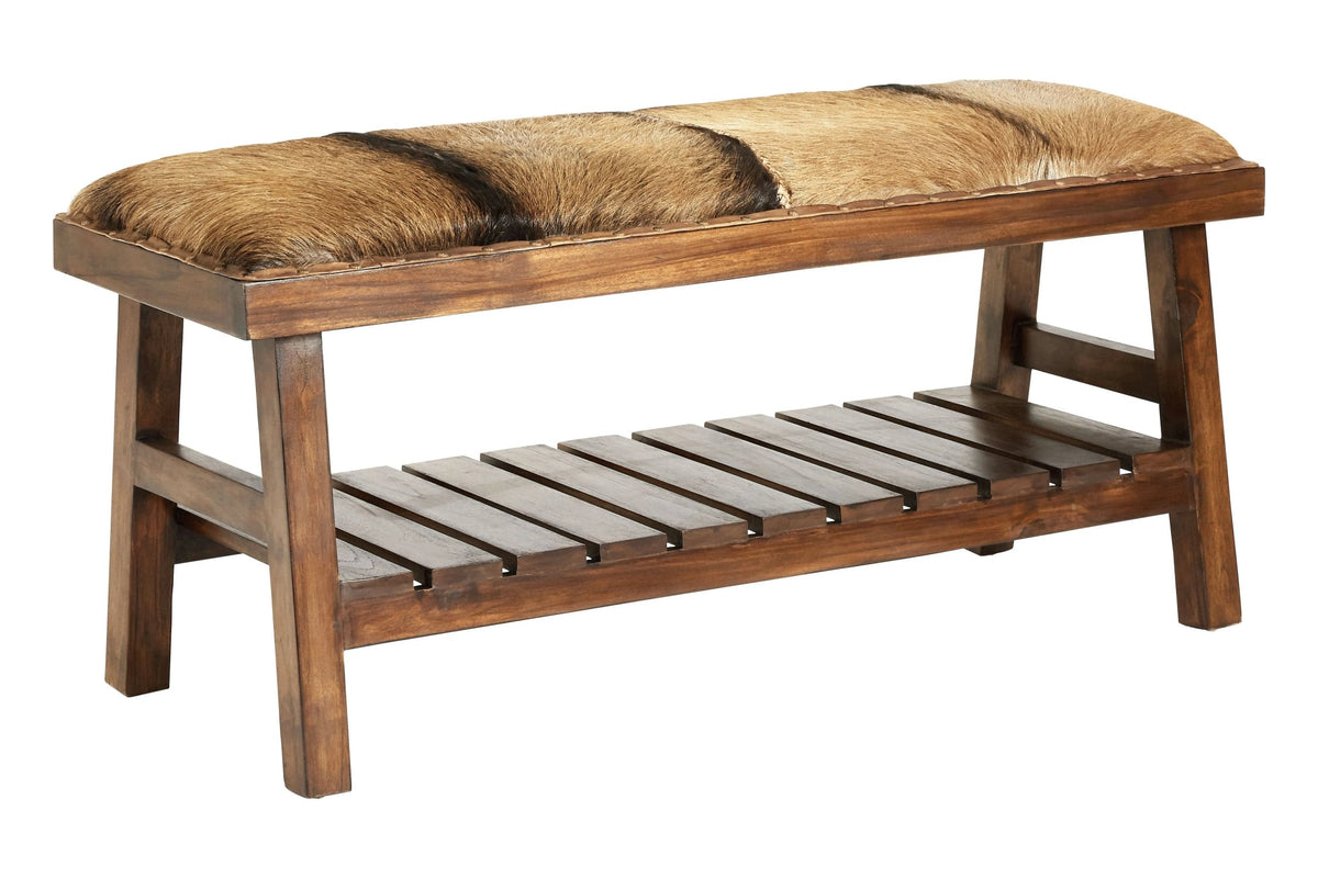 Carlton Brown Hair On Leather Bench