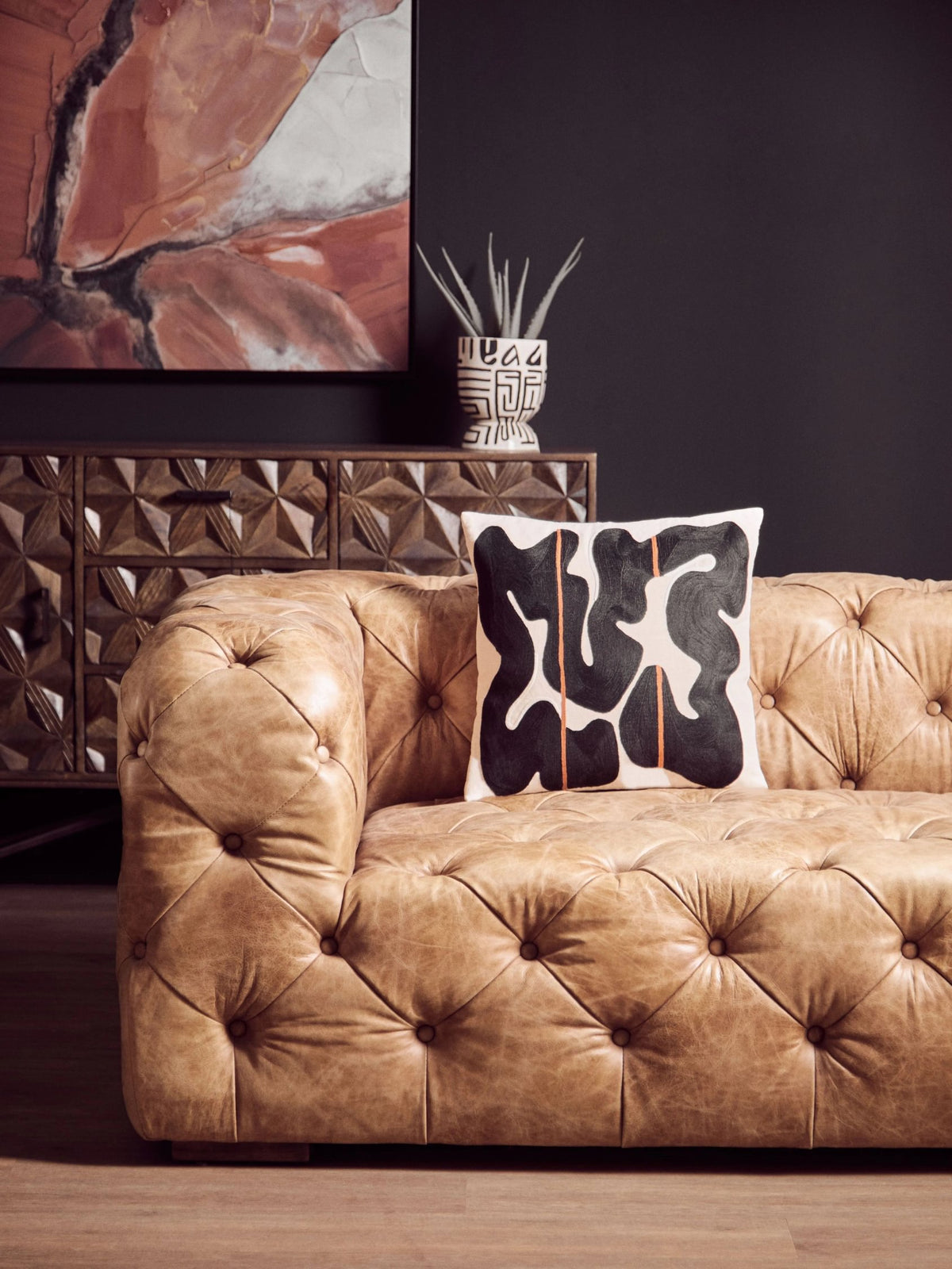 Harrogate Three Seat Brown Leather Modern Chesterfield Sofa