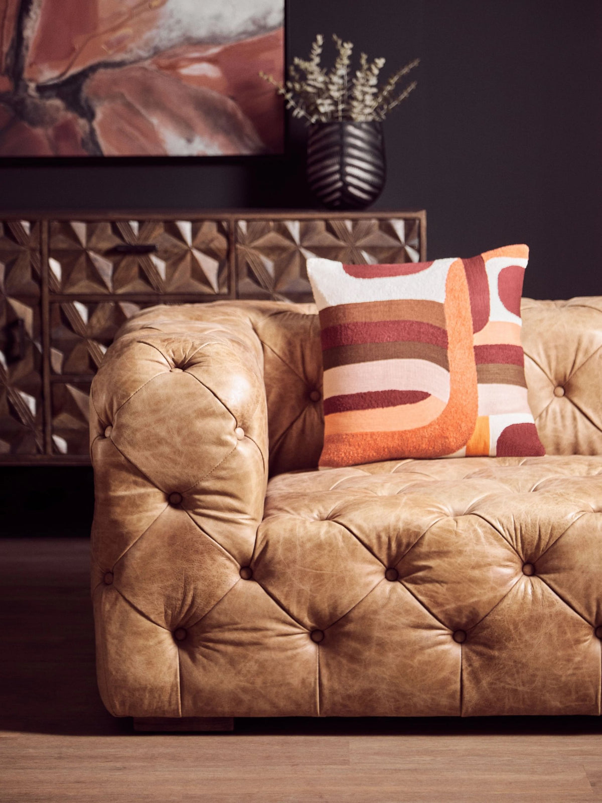 Harrogate Three Seat Brown Leather Modern Chesterfield Sofa