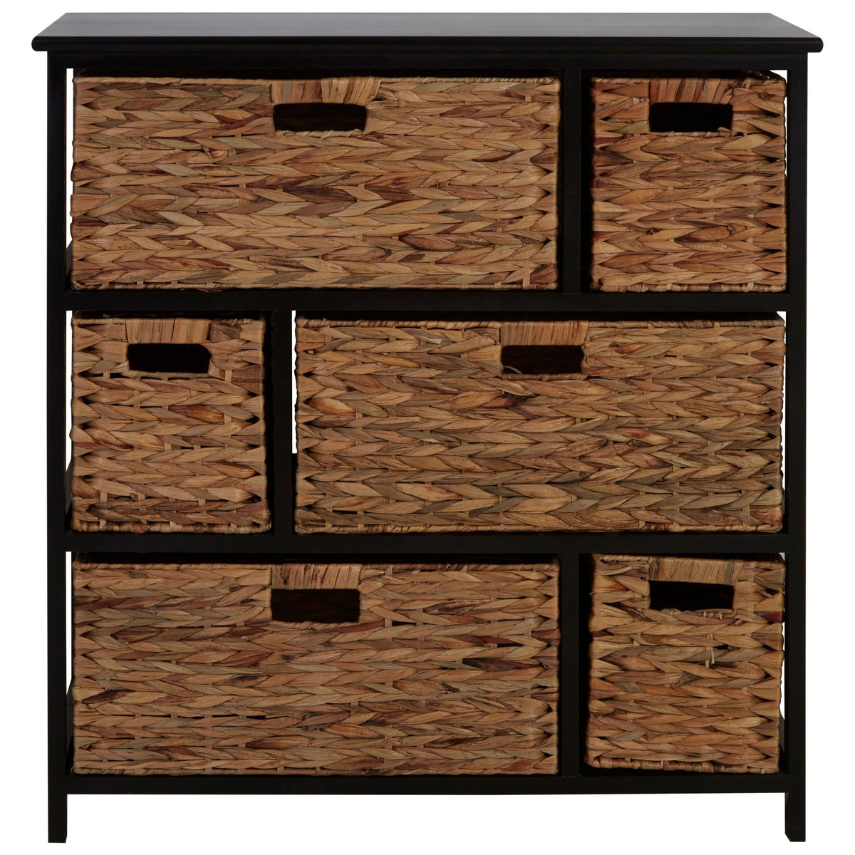 Clare Black Storage Unit with 6 Water Hyacinth Drawers