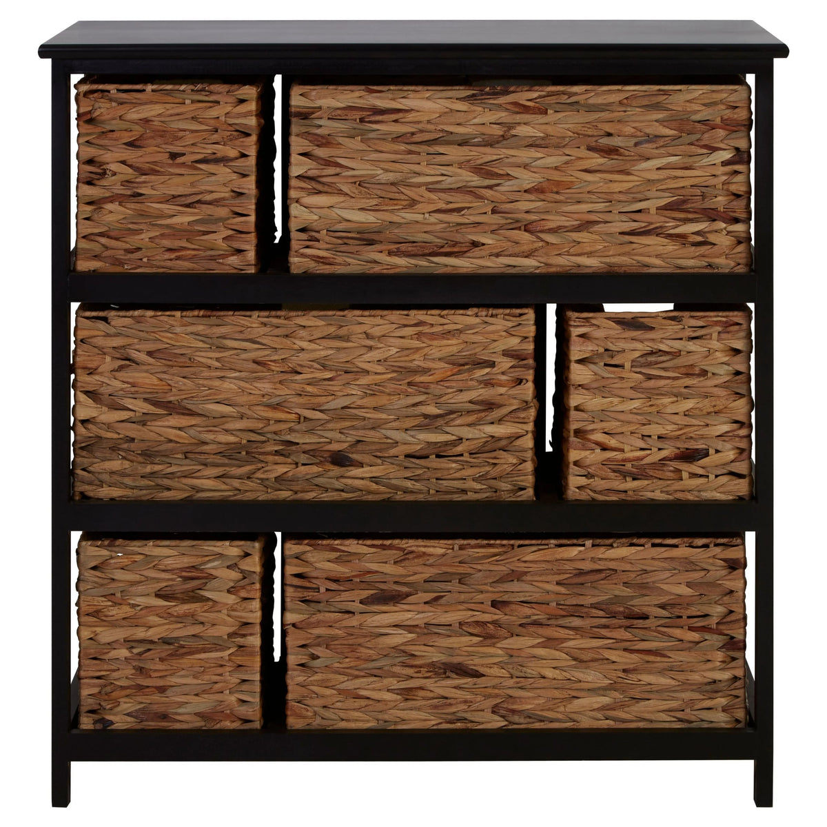 Clare Black Storage Unit with 6 Water Hyacinth Drawers