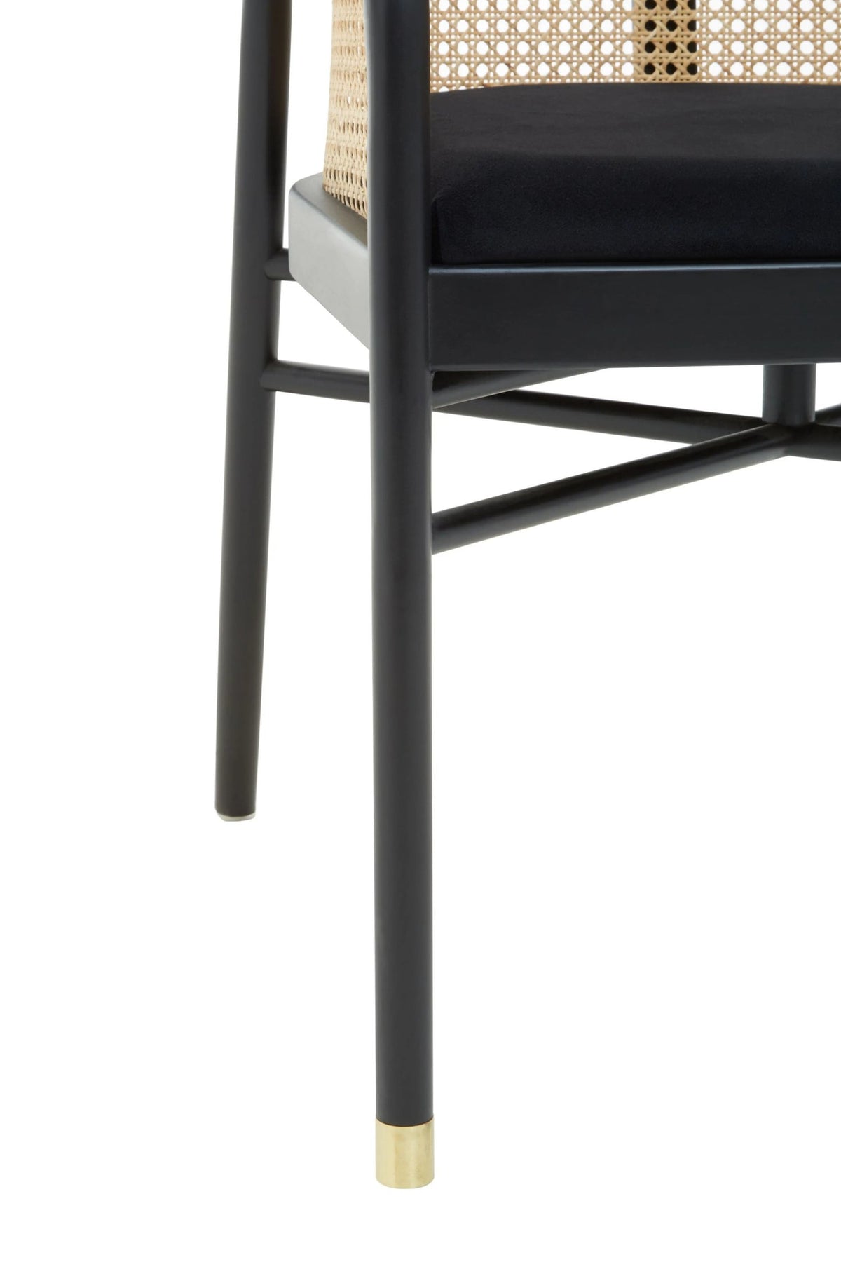 Hudson Black Velvet and Natural Rattan Curved Chair