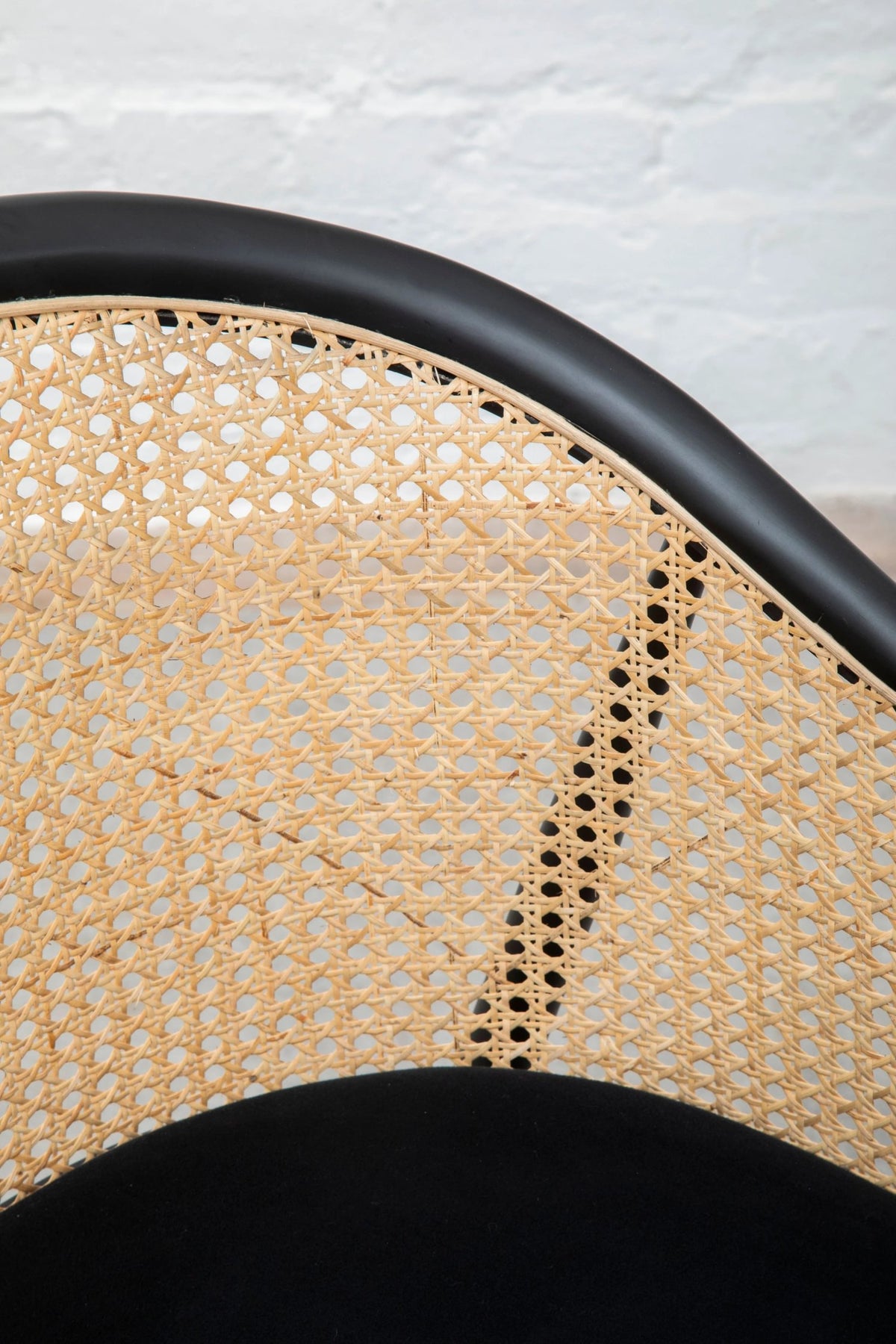 Hudson Black Velvet and Natural Rattan Curved Chair