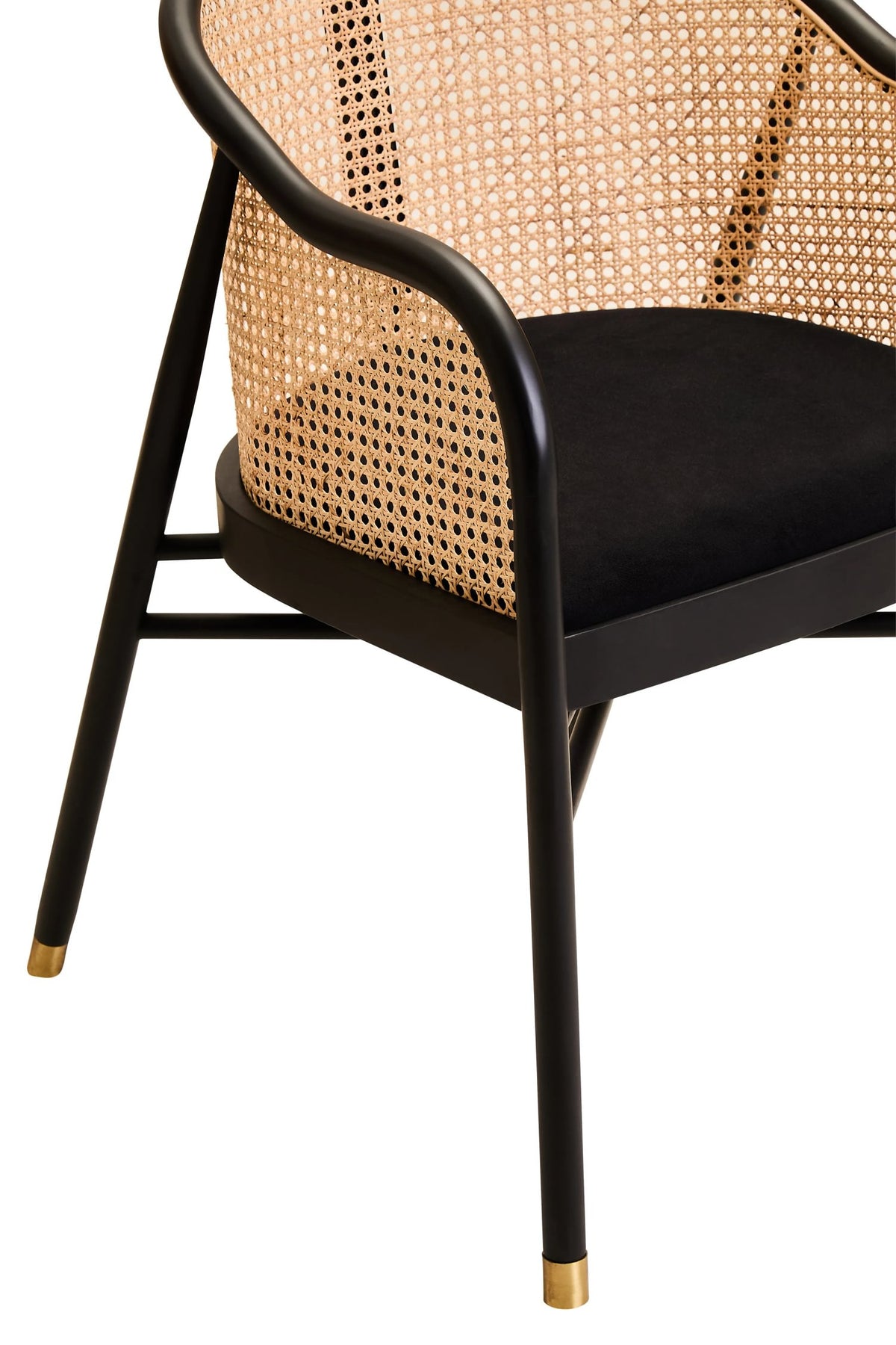 Hudson Black Velvet and Natural Rattan Curved Chair