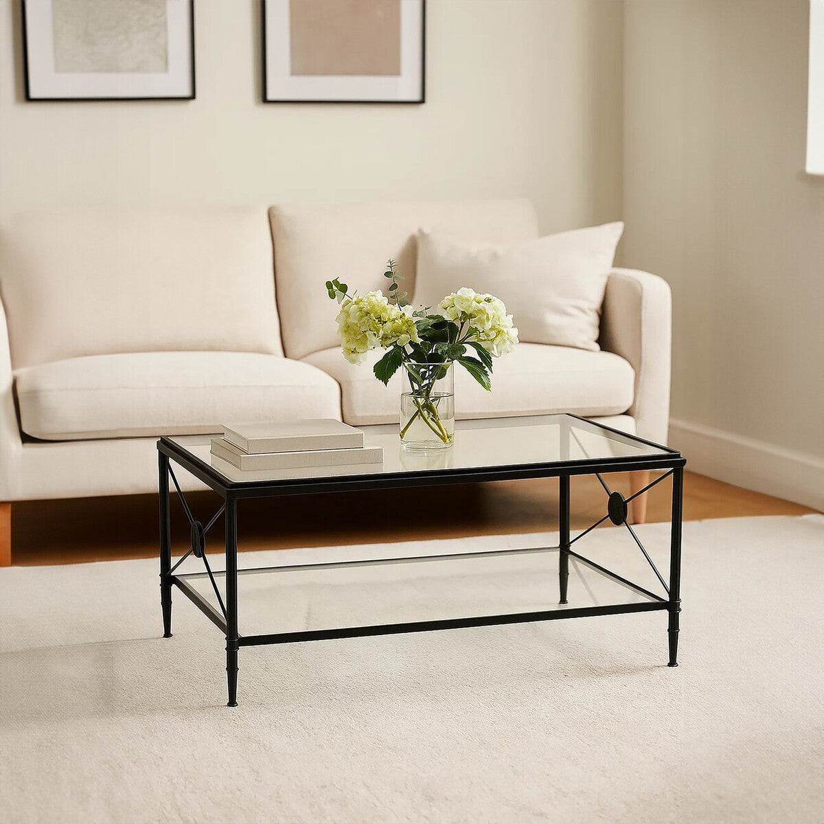 Cowes Glass Coffee Table with Metal Frame