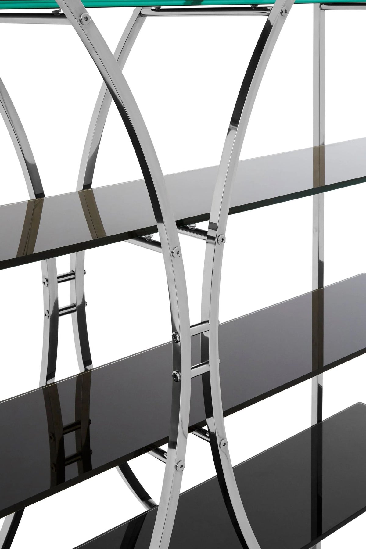 Valencia 4 Tier Glass Shelf Unit with Curved Silver Frame