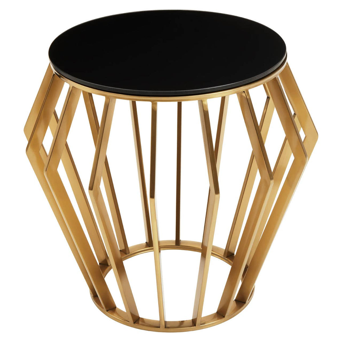 Monaco Large Round Side Table with Black Glass #colour_gold