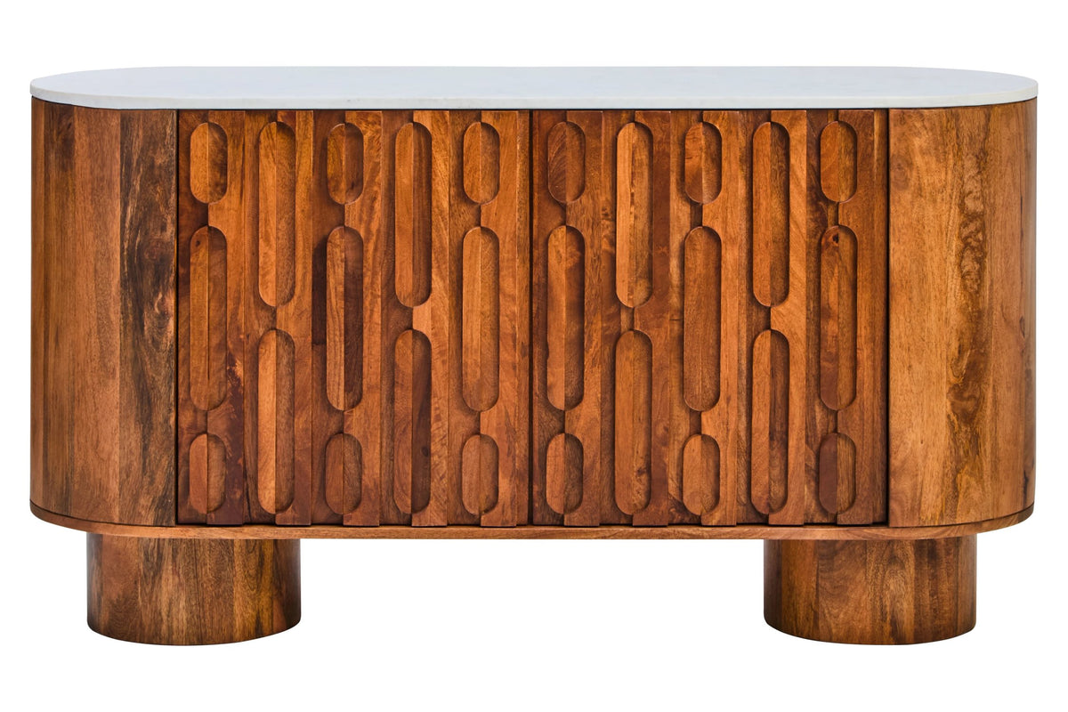 Studland Marble and Carved Mango Wood Two Door Sideboard