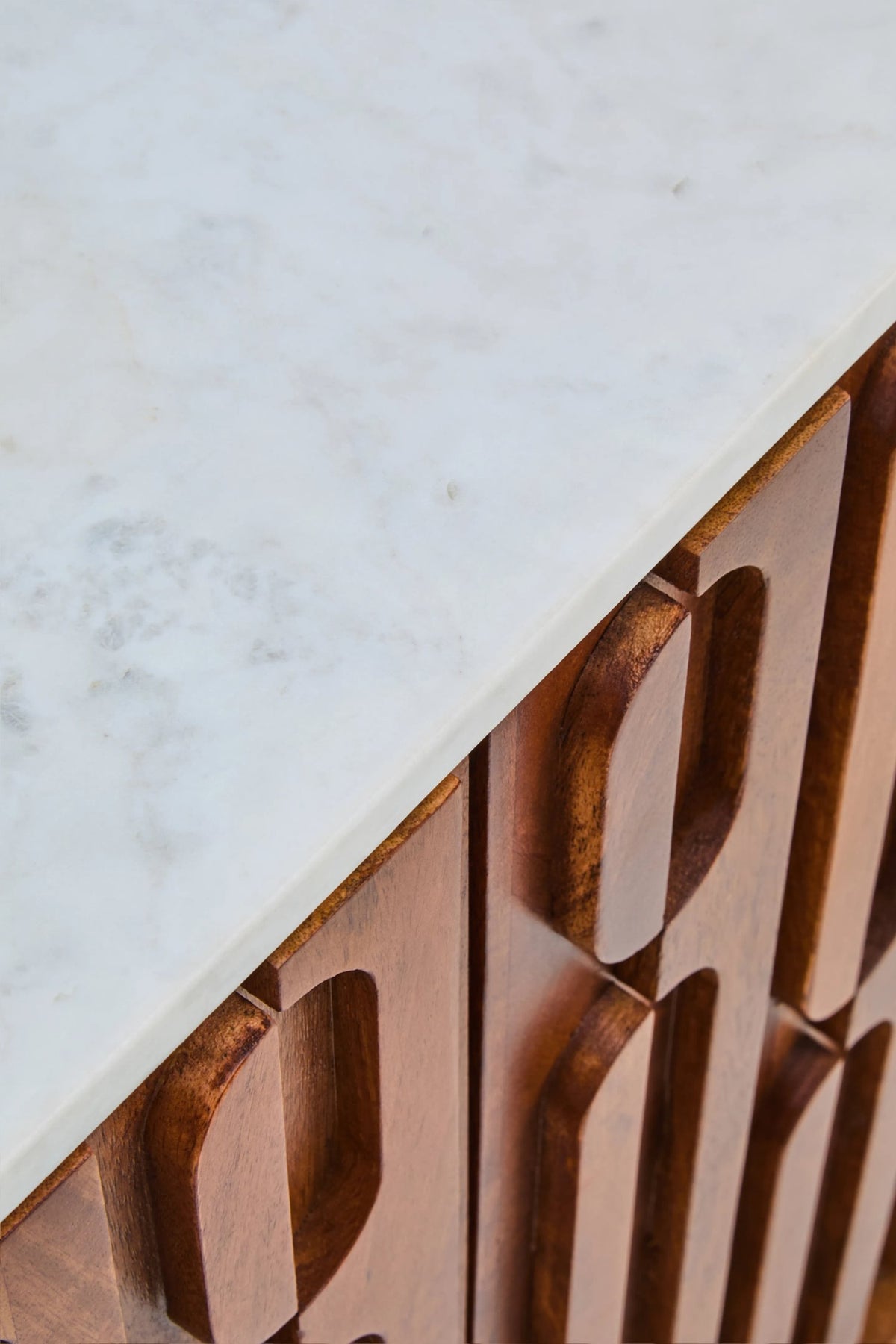 Studland Marble and Carved Mango Wood Two Door Sideboard