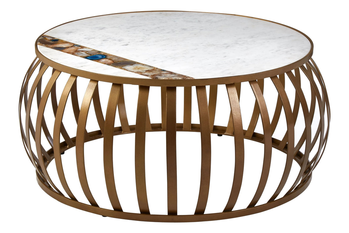 Lichfield Marble and Agate Round Coffee Table with Antique Brass Base