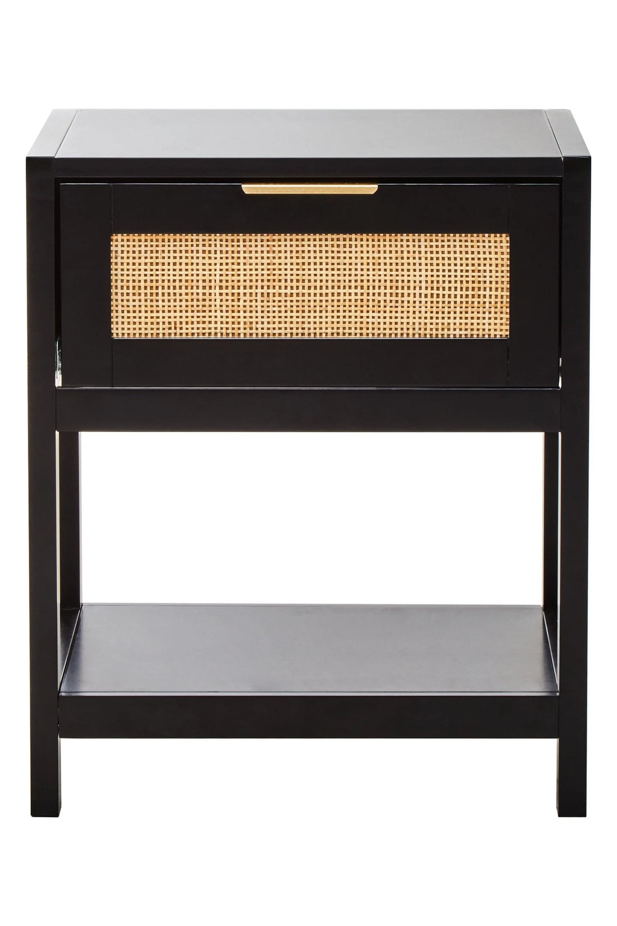 Como Black Finish and Natural Rattan One Drawer Bedside Table