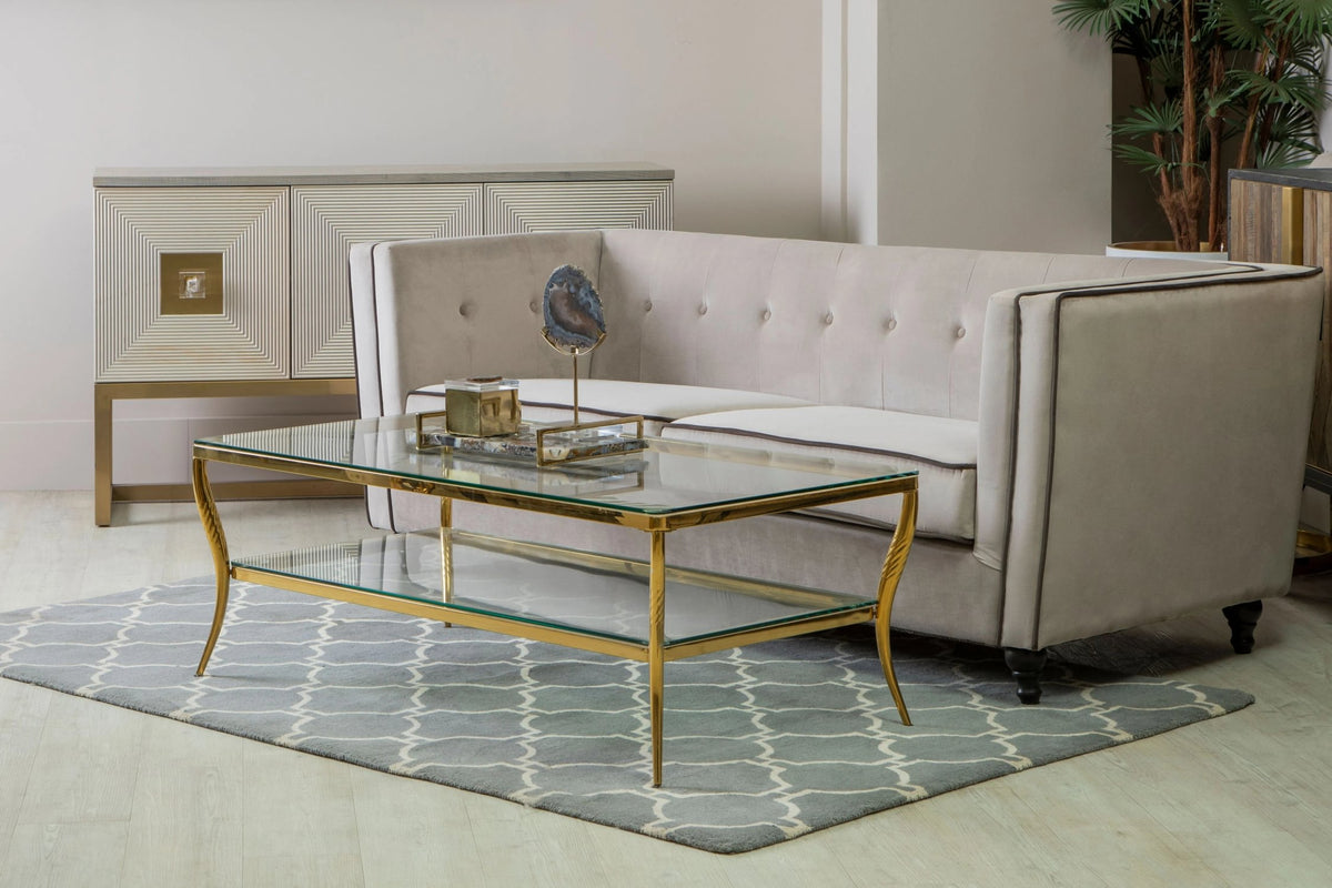 Downham Glass Top Two Tier Coffee Table with Gold Frame