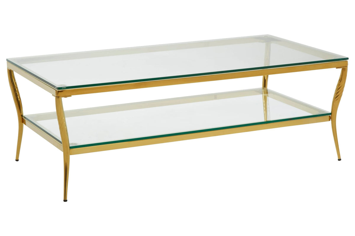 Downham Glass Top Two Tier Coffee Table with Gold Frame