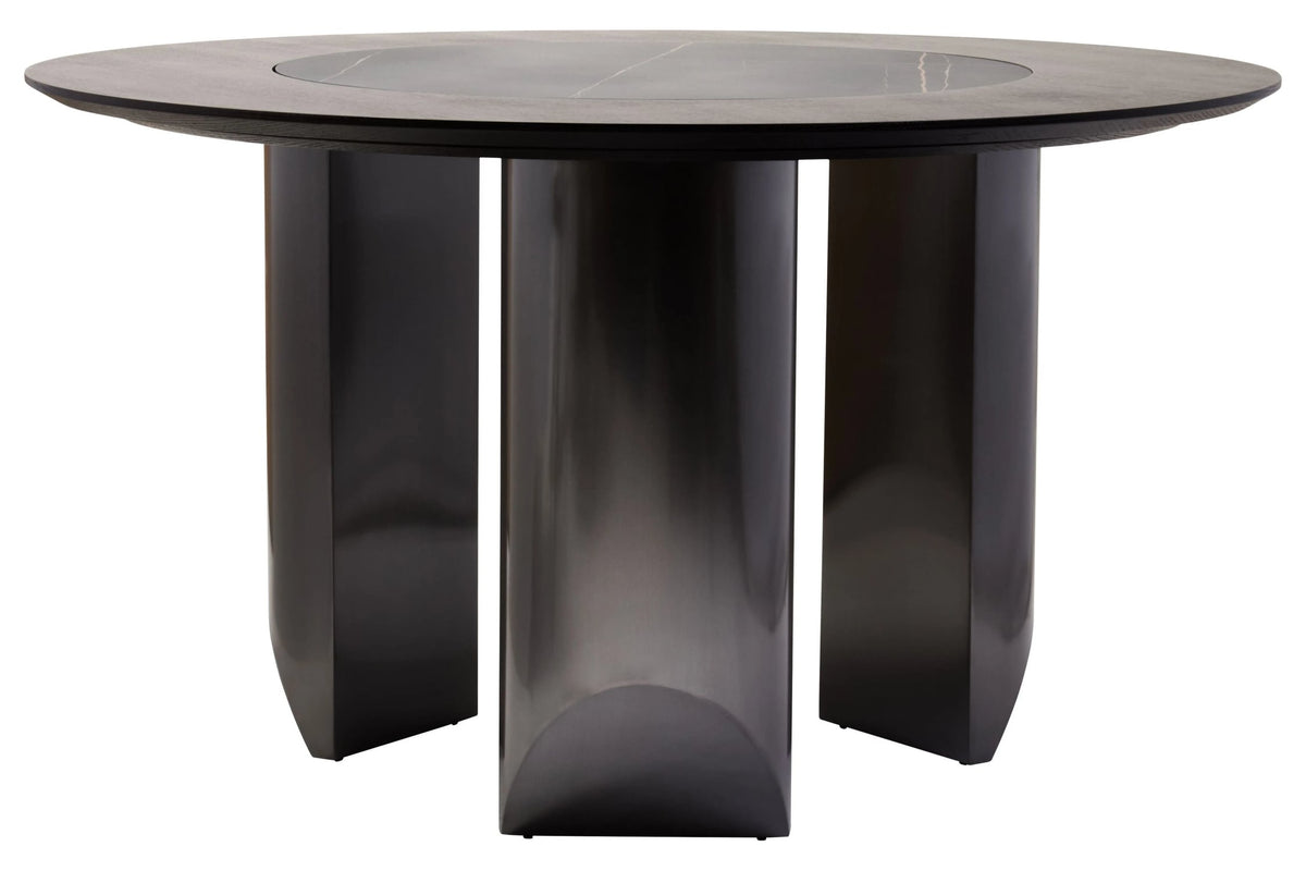 Aurora Wood Veneer Round Dining Table with Ceramic Lazy Susan