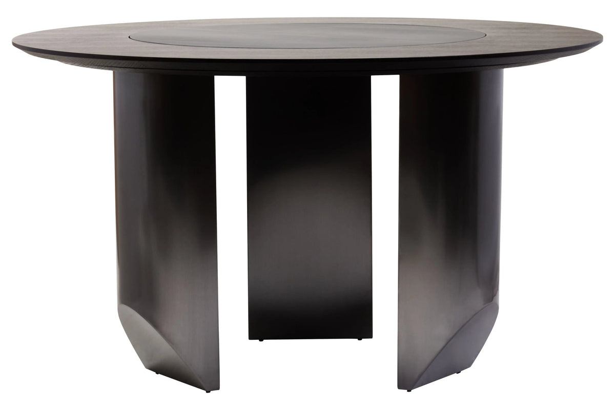 Aurora Wood Veneer Round Dining Table with Ceramic Lazy Susan