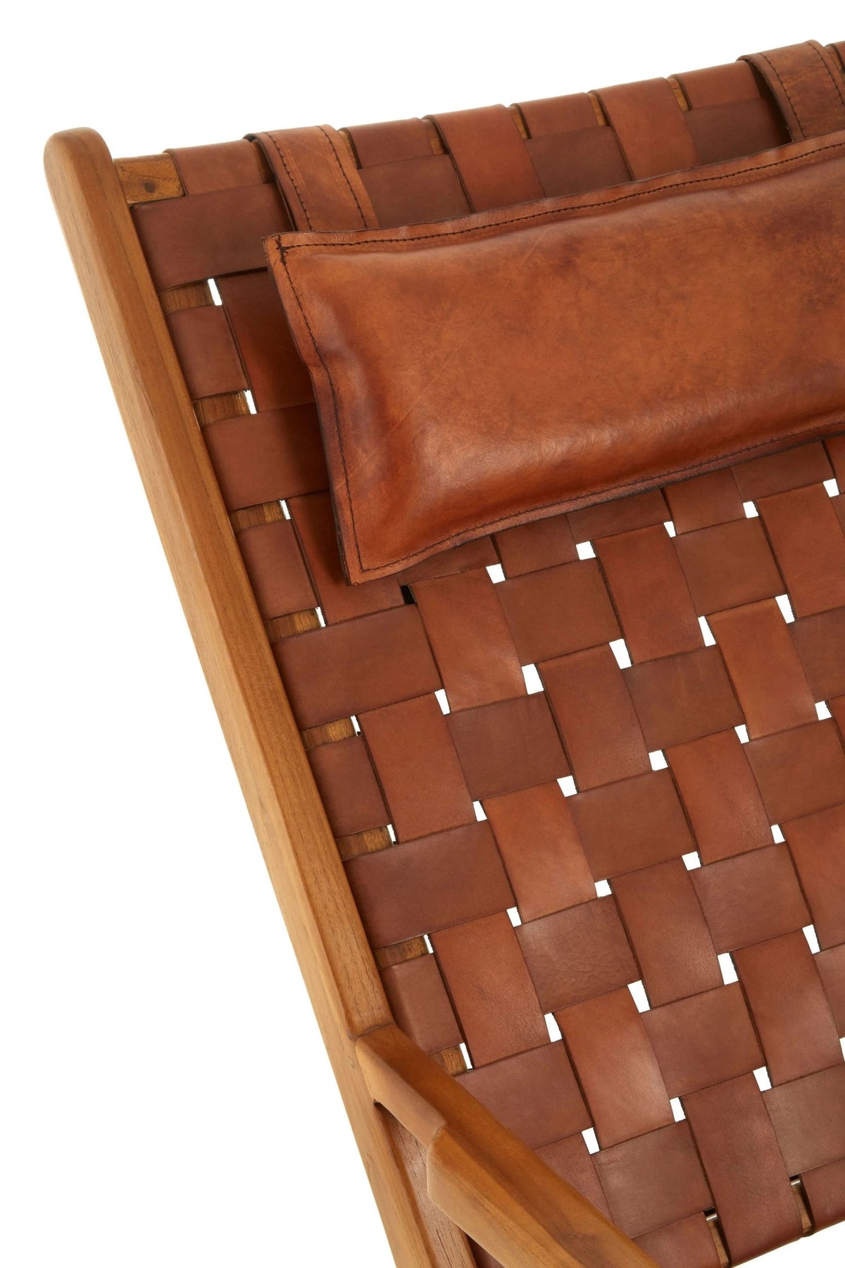 Seville Brown Woven Leather and Teak Wood Chair