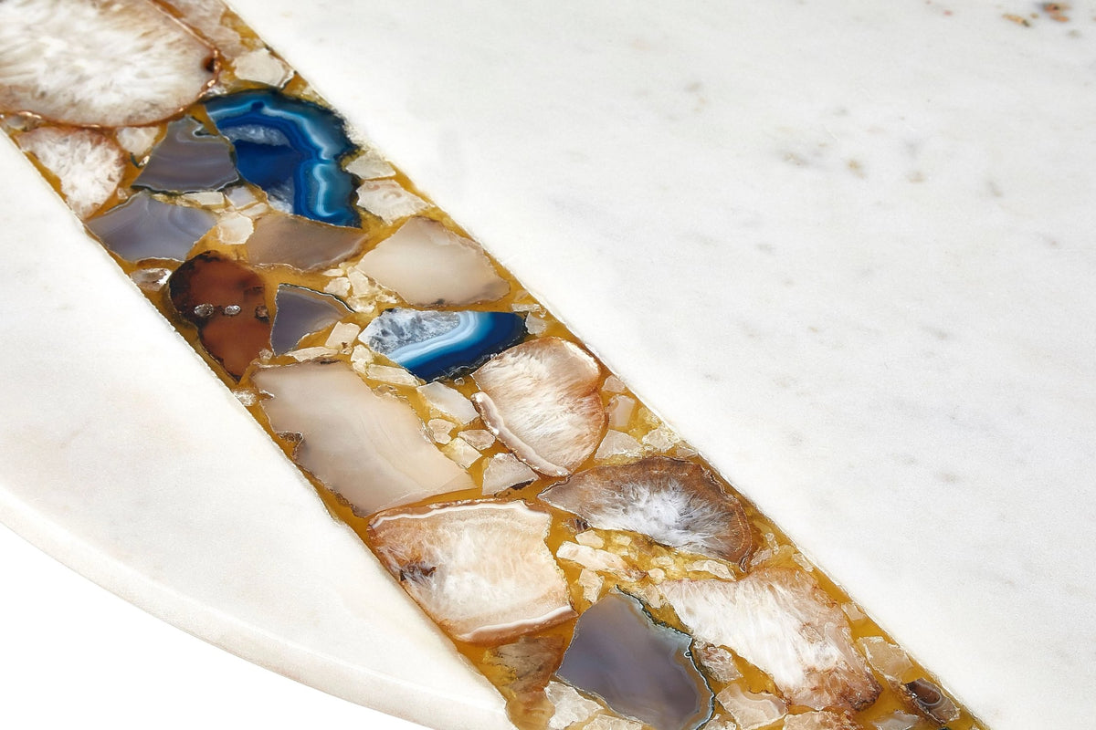 Lichfield White Marble with Agate Round Coffee Table