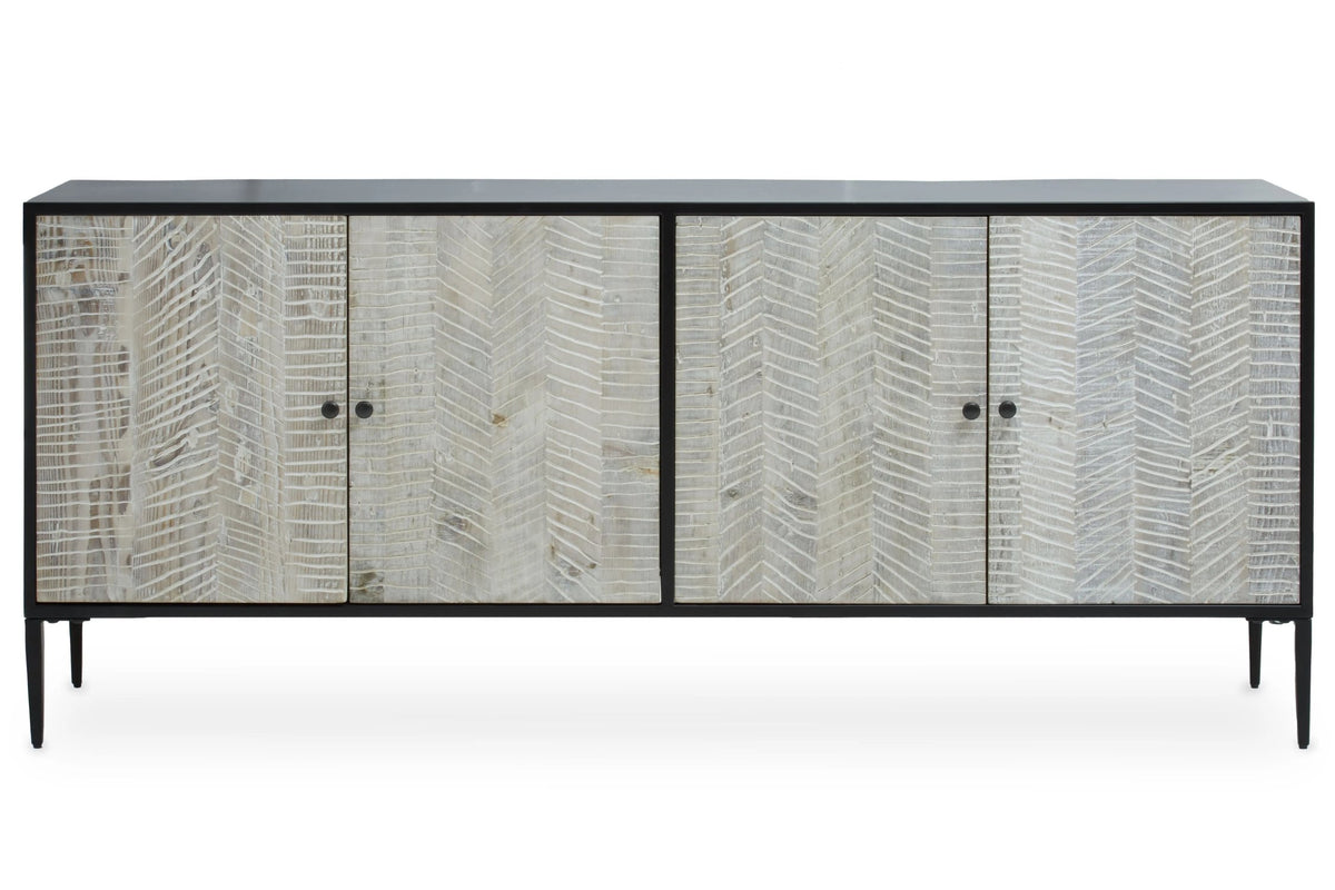 Chester Grey Wash Recycled Pine Wood 4 Door Sideboard