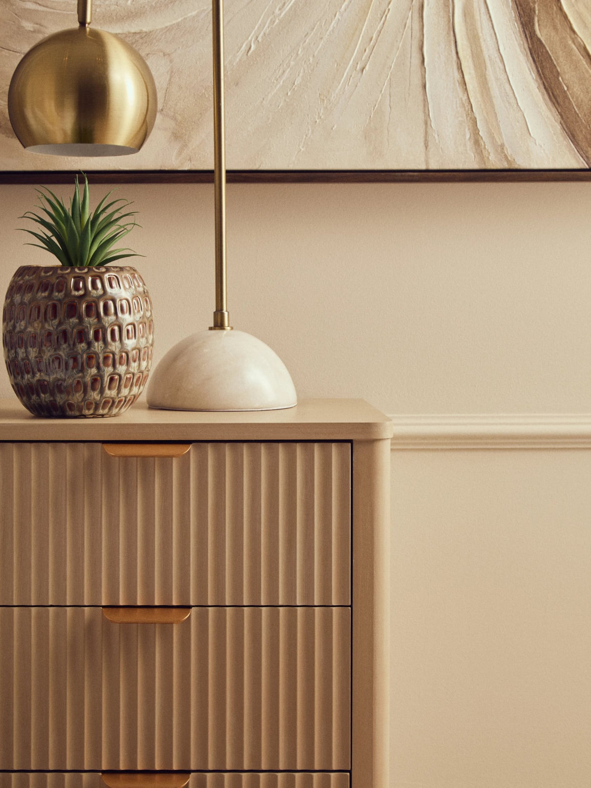 Savoy Reed Detail Taupe Three Drawer Wooden Chest