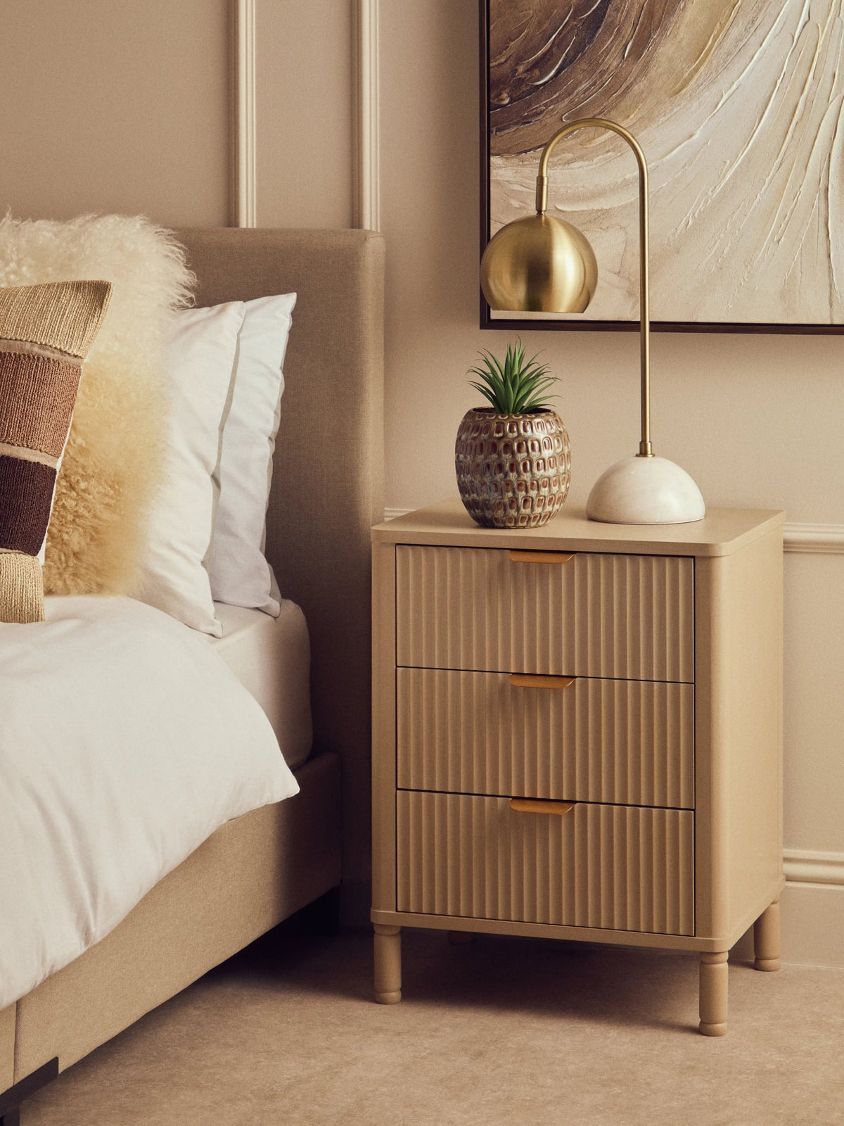 Savoy Reed Detail Taupe Three Drawer Wooden Chest