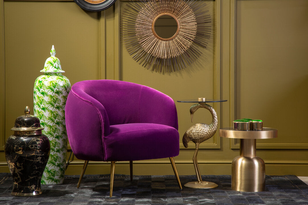 Purple Velvet Armchair in a styled room