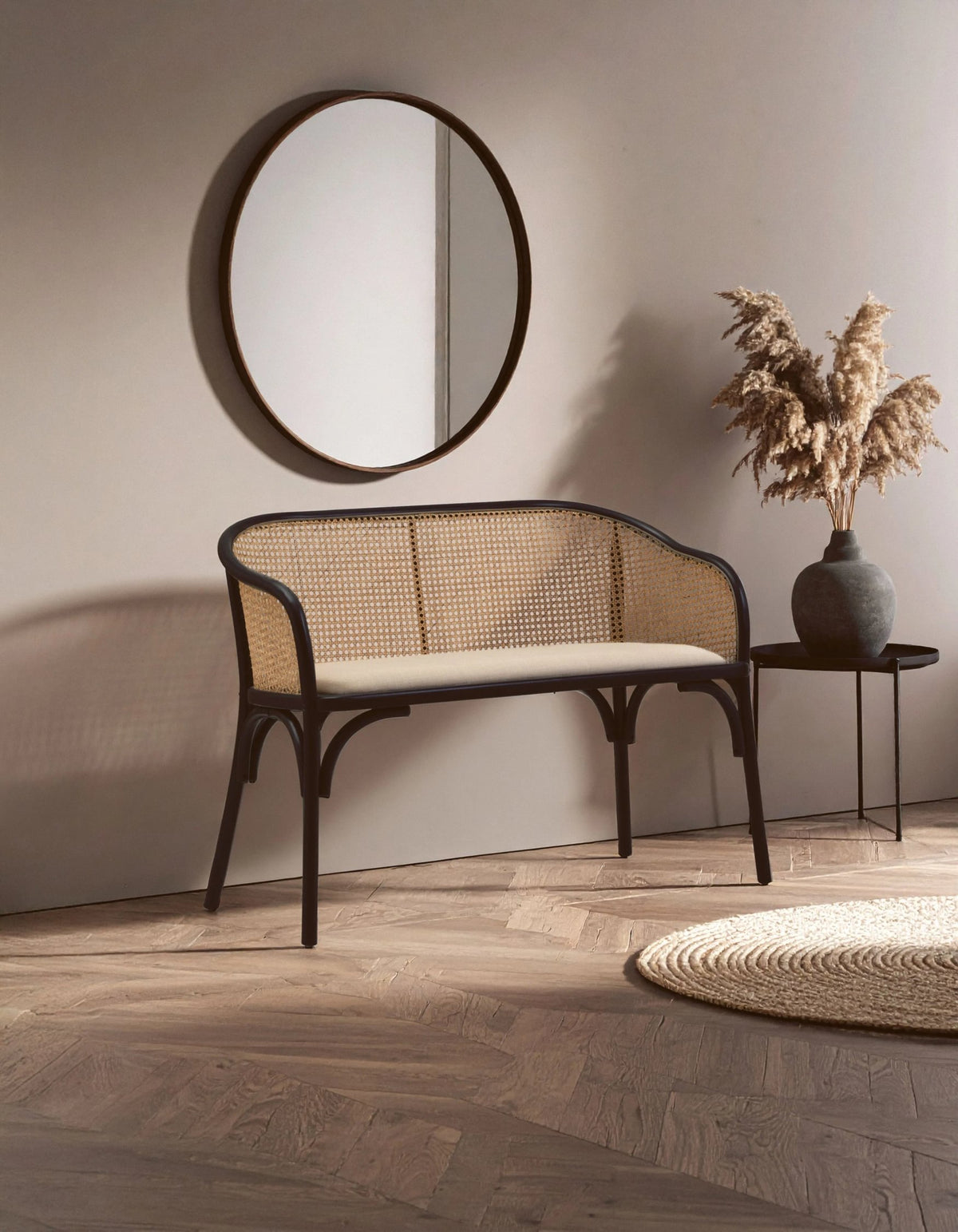 Stirling Natural Cane Bench with Black Beech Wood Frame