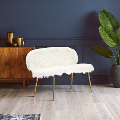 Emsworth White Faux Fur 2 Seater Sofa with Gold Legs
