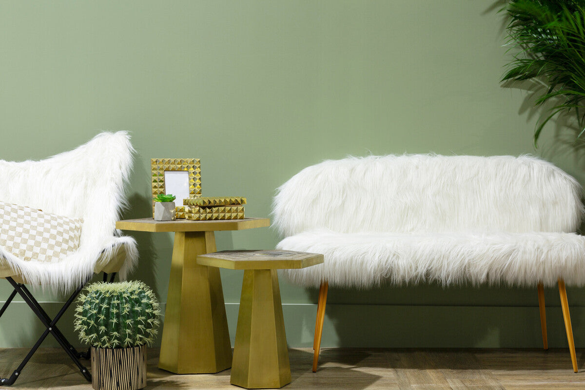 Emsworth White Faux Fur 2 Seater Sofa with Gold Legs