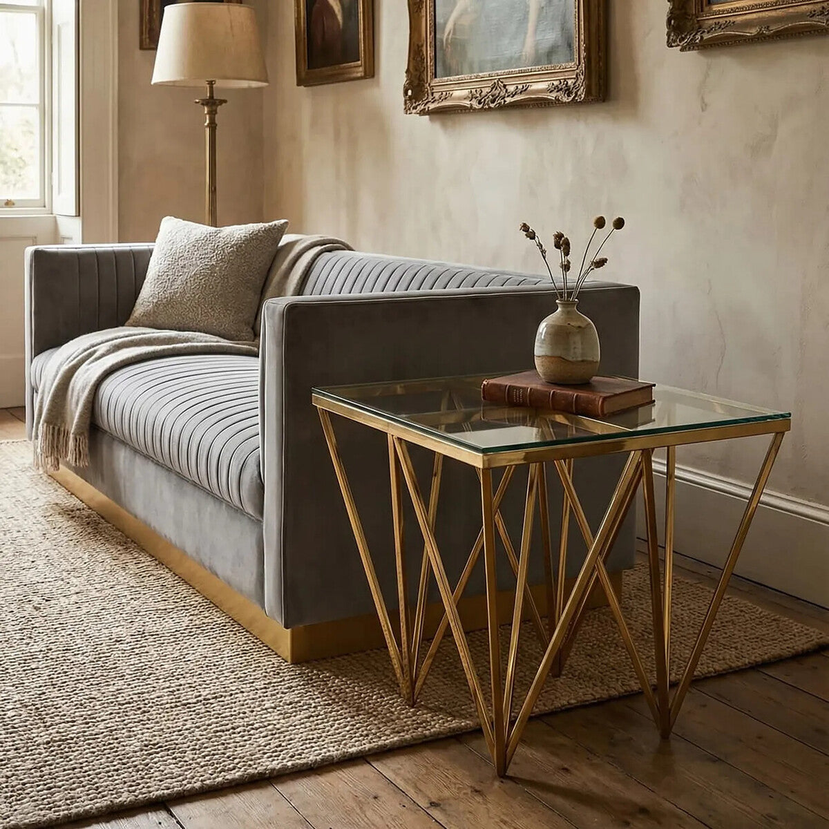 Aurora Glass and Gold Side Table