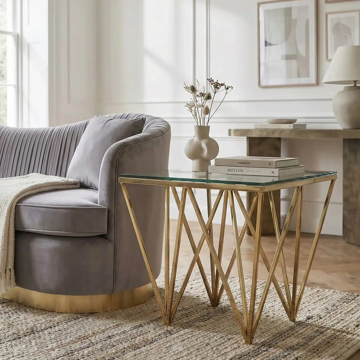 Aurora Glass and Gold Side Table