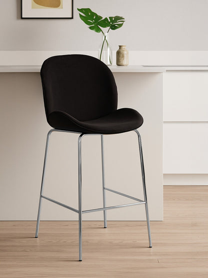Devon Black Velvet Bar Chair with Chrome Frame