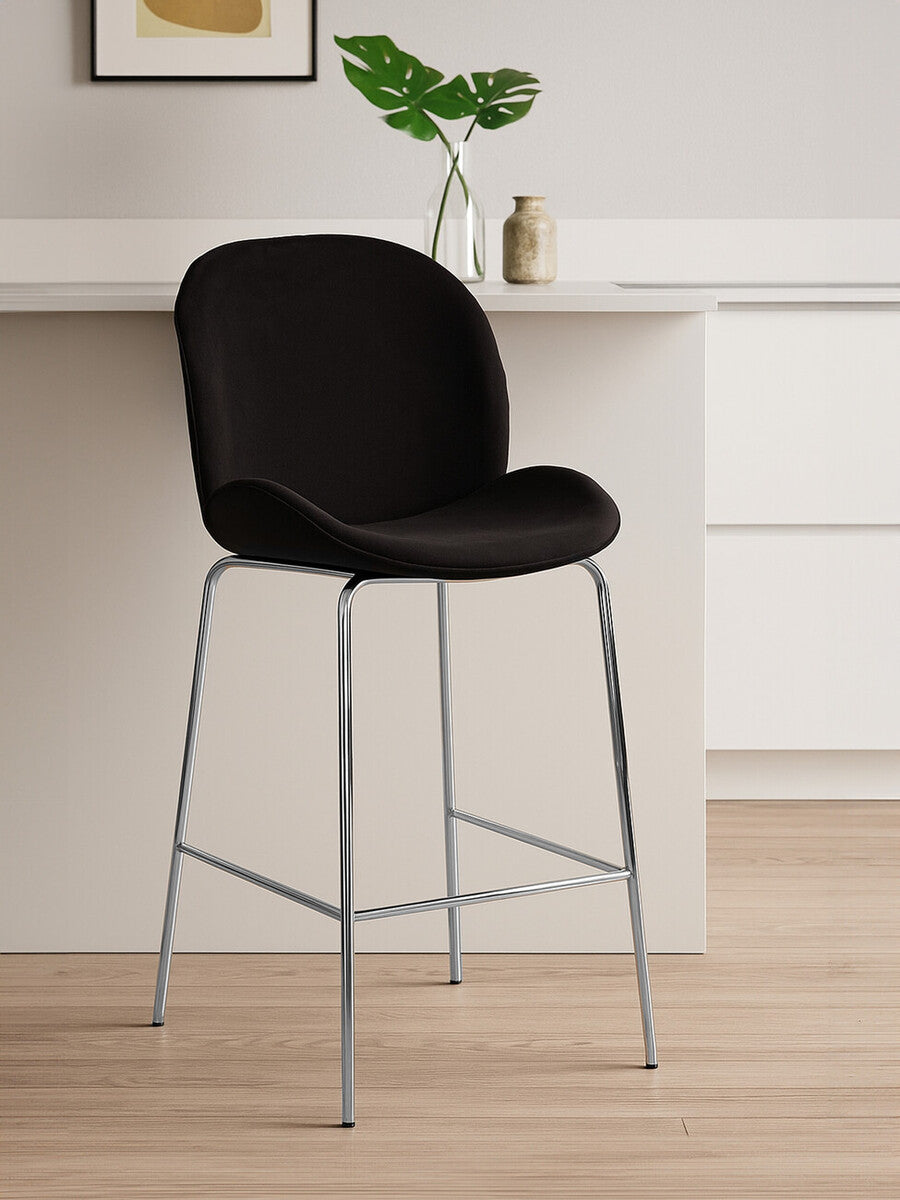 Devon Black Velvet Bar Chair with Chrome Frame