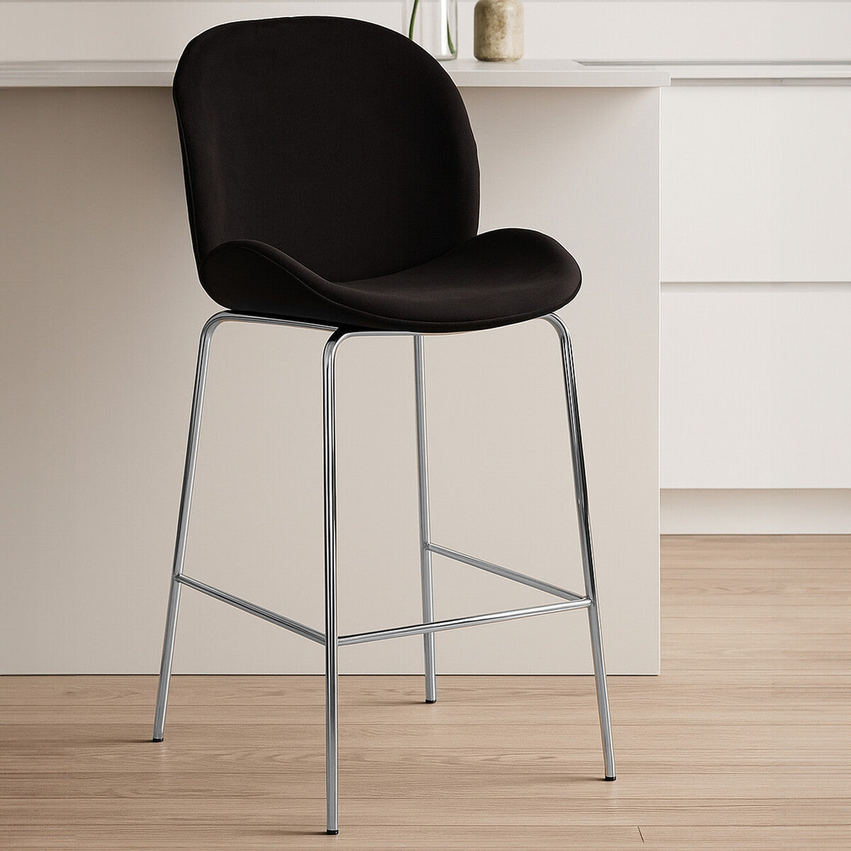 Devon Black Velvet Bar Chair with Chrome Frame