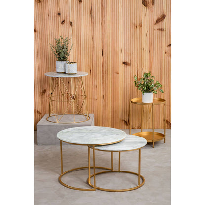 Whitby White Marble Round Side Table