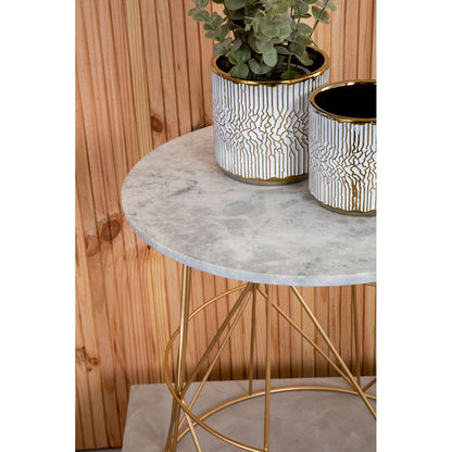 Whitby White Marble Round Side Table