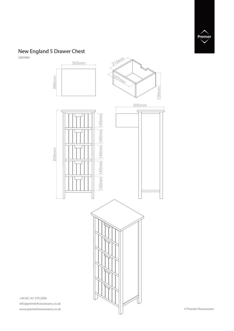 Belgravia England White 5 Drawers Chest
