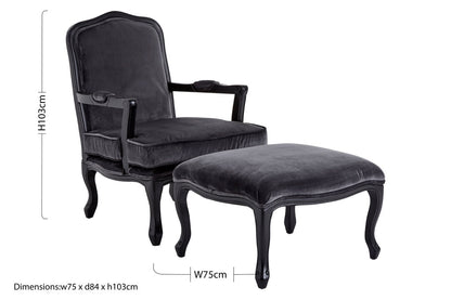 Windsor Grey Velvet Chair And Footstool