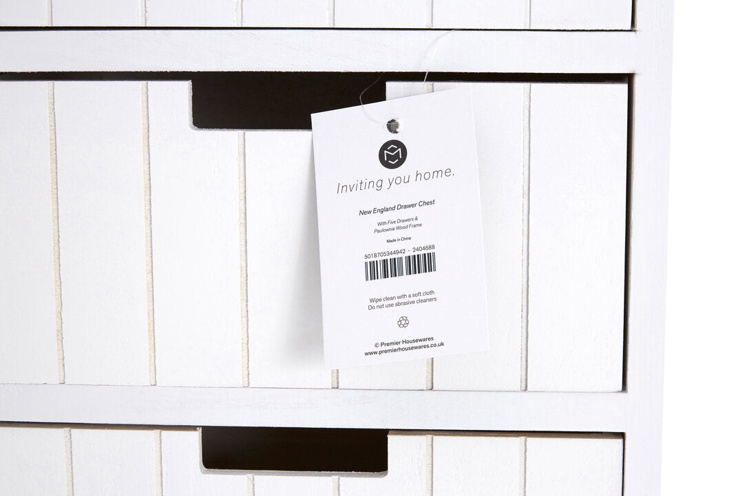 Belgravia England White Mdf 5 Drawers Chest