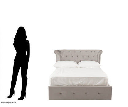 Bath Grey Velvet Ottoman Double Bed