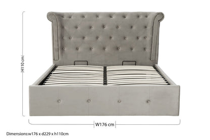 Bath Grey Brushed Velvet Ottoman King Bed