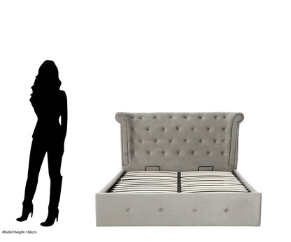 Bath Grey Brushed Velvet Ottoman King Bed