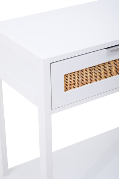 Como White Wood and Rattan Two Drawer Console Table