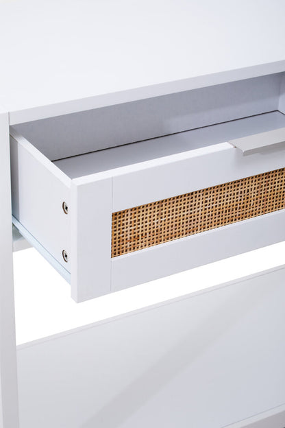 Como White Wood and Rattan Two Drawer Console Table