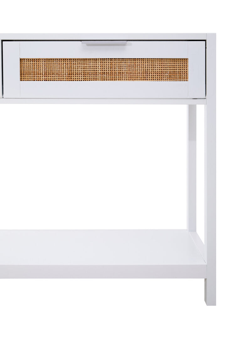 Como White Wood and Rattan Two Drawer Console Table
