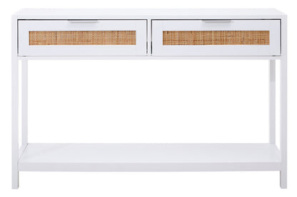 Como White Wood and Rattan Two Drawer Console Table